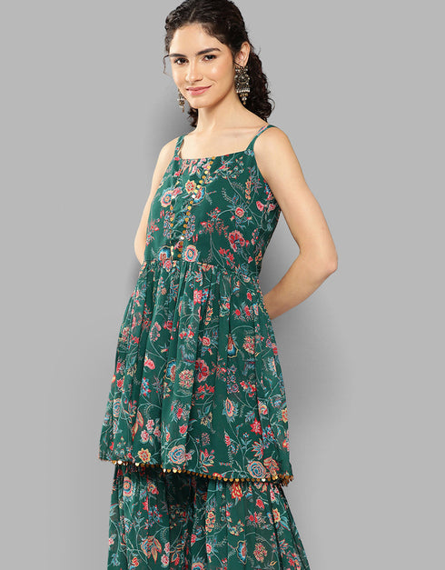 Trendy Function Readymade Suit Collection Green Georgette Sharara Suit Back View