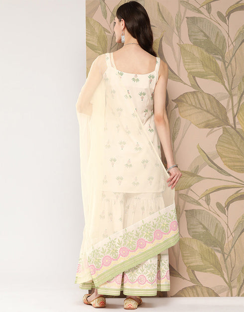 Trendy Function Readymade Suit Collection Yellow Crepe Sharara Suit Close-up View