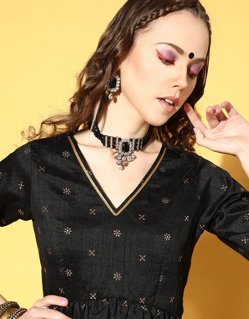 Trendy Function Readymade Suit Collection Black Poly Silk Palazzo Suit Back View