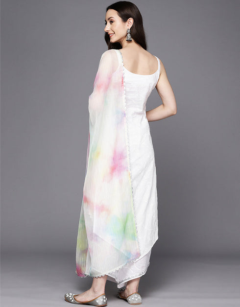 Trendy Function Readymade Suit Collection White Cotton Palazzo Straight Close-up View