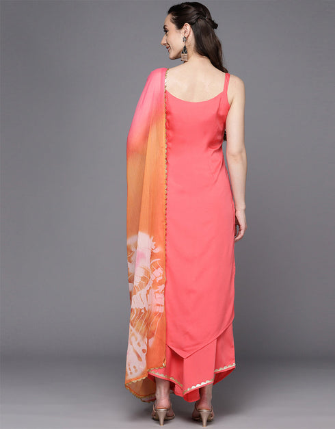 Trendy Function Readymade Suit Collection Coral Crepe Palazzo Straight Close-up View