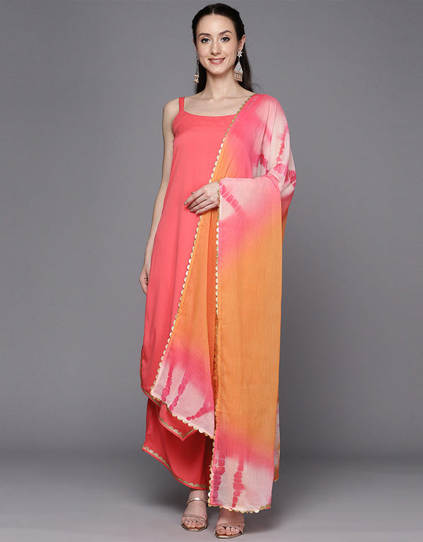 Trendy Function Readymade Suit Collection Coral Crepe Palazzo Straight Front View