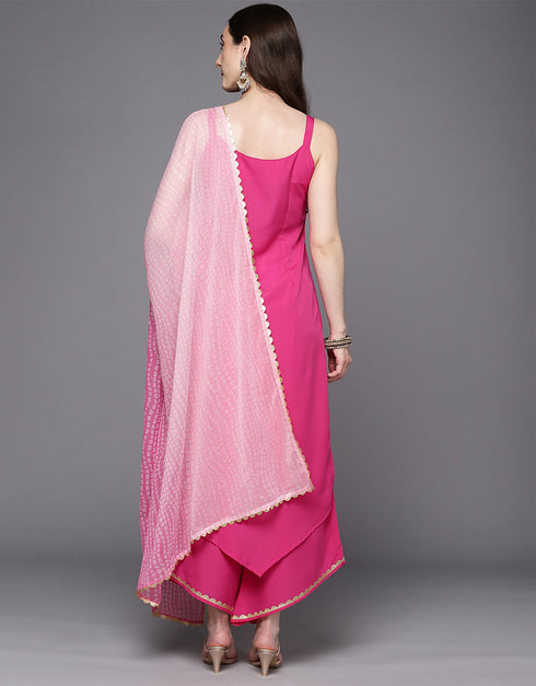Trendy Function Readymade Suit Collection Pink Crepe Palazzo Straight Close-up View