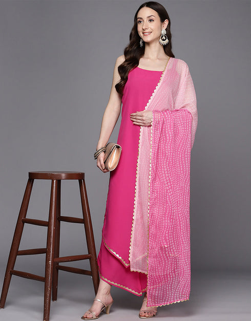Trendy Function Readymade Suit Collection Pink Crepe Palazzo Straight Front View