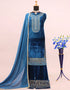 Traditional Party Wear Velvet Salwar Suit Blue Velvet Palazzo Straight Back View