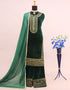 Traditional Party Wear Velvet Salwar Suit Green Velvet Palazzo Straight Back View