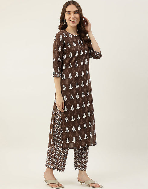 Trendy Function Readymade Suit Collection Brown Cotton Pant Straight Side View