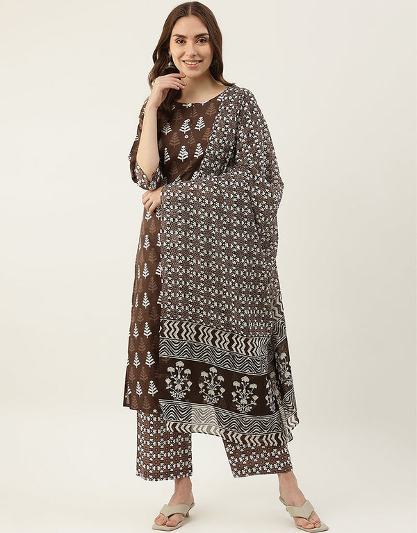 Trendy Function Readymade Suit Collection Brown Cotton Pant Straight Front View