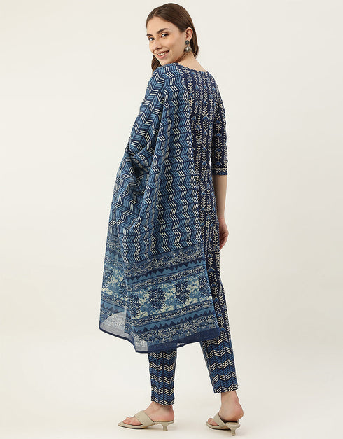 Trendy Function Readymade Suit Collection Blue Cotton Pant Straight Close-up View
