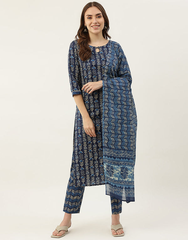 Trendy Function Readymade Suit Collection Blue Cotton Pant Straight Front View