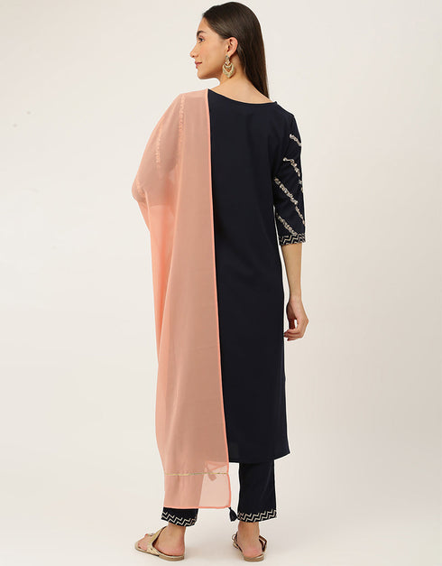 Trendy Function Readymade Suit Collection Black Crepe Pant Straight Close-up View