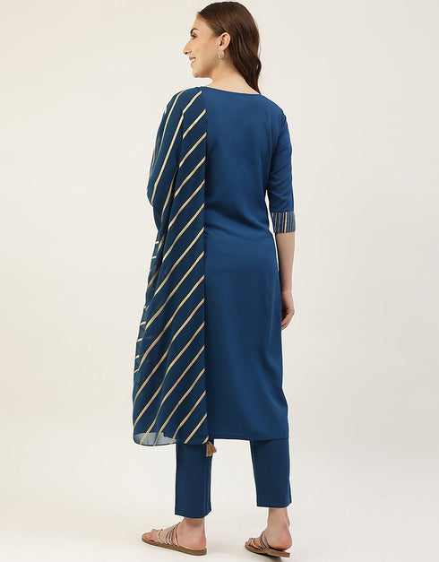 Trendy Function Readymade Suit Collection Blue Crepe Pant Straight Close-up View