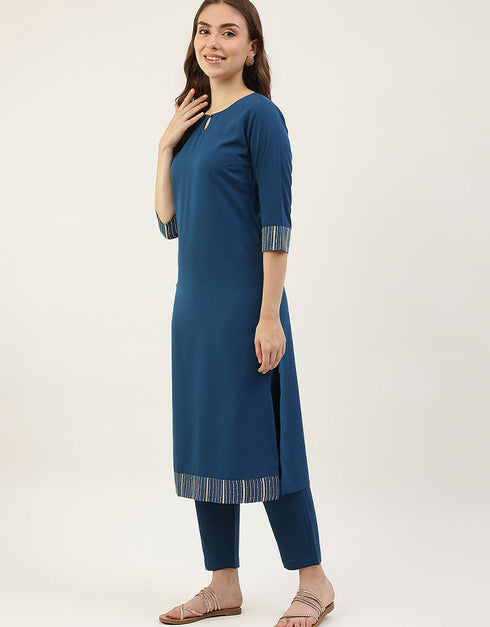 Trendy Function Readymade Suit Collection Blue Crepe Pant Straight Side View