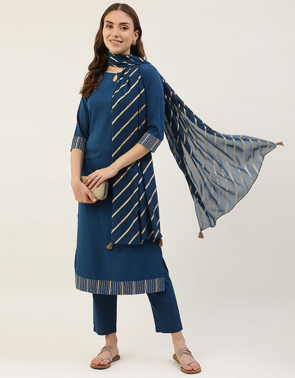 Trendy Function Readymade Suit Collection Blue Crepe Pant Straight Front View