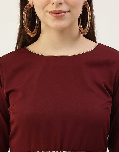 Trendy Function Readymade Suit Collection Maroon Crepe Palazzo Straight Back View