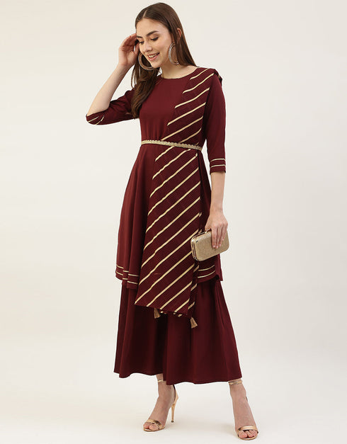 Trendy Function Readymade Suit Collection Maroon Crepe Palazzo Straight Front View
