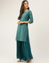 Trendy Function Readymade Suit Collection Teal Crepe Palazzo Straight Side View