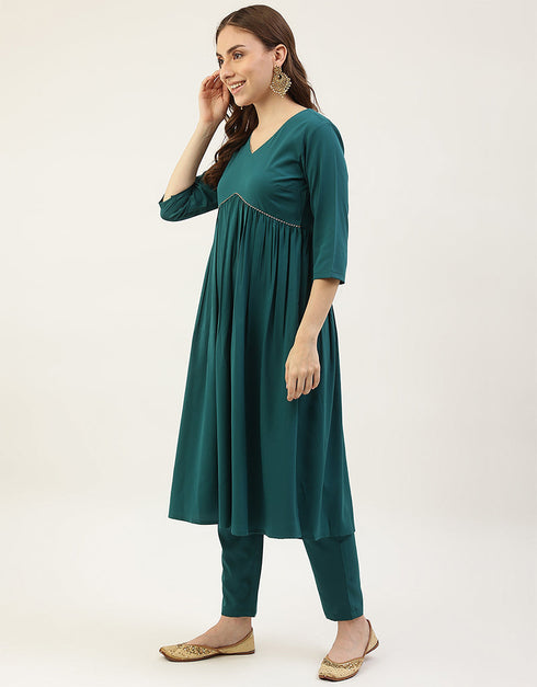 Trendy Function Readymade Suit Collection Teal Crepe Pant Straight Side View