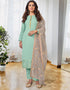 Traditional Party Wear Velvet Salwar Suit Sky Blue Georgette Pant Straight Front View