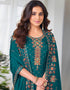Traditional Party Wear Velvet Salwar Suit Aqua Blue Georgette Pant Straight Close-up View