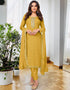 Traditional Party Wear Velvet Salwar Suit Yellow Georgette Pant Straight Front View