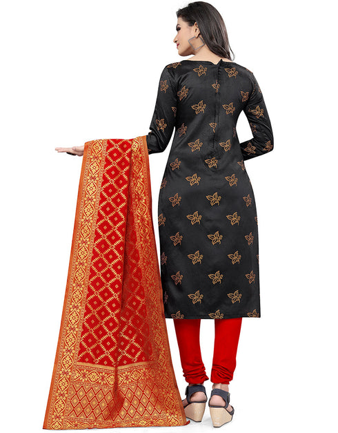 Traditional Party Wear Heavy Salwar Suit Black Banarasi Silk Pant Straight Back View