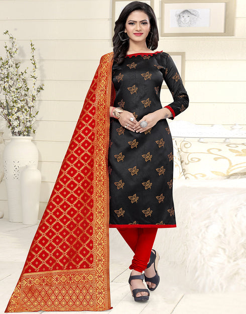 Traditional Party Wear Heavy Salwar Suit Black Banarasi Silk Pant Straight Front View