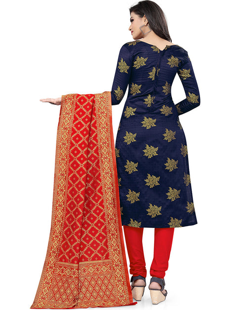 Traditional Party Wear Heavy Salwar Suit Blue Banarasi Silk Pant Straight Close-up View