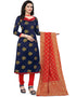 Traditional Party Wear Heavy Salwar Suit Blue Banarasi Silk Pant Straight Back View