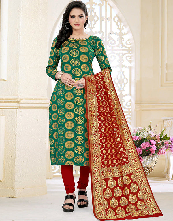 Traditional Party Wear Heavy Salwar Suit Rama Banarasi Silk Pant Straight Front View