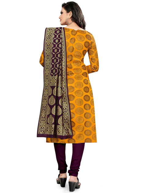 Traditional Party Wear Heavy Salwar Suit Yellow Banarasi Silk Pant Straight Close-up View