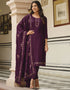 Traditional Party Wear Heavy Salwar Suit Wine Chinon Pant Straight Front View