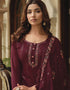 Traditional Party Wear Heavy Salwar Suit Maroon Chinon Pant Straight Close-up View