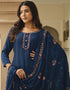 Traditional Party Wear Heavy Salwar Suit Blue Chinon Pant Straight Close-up View
