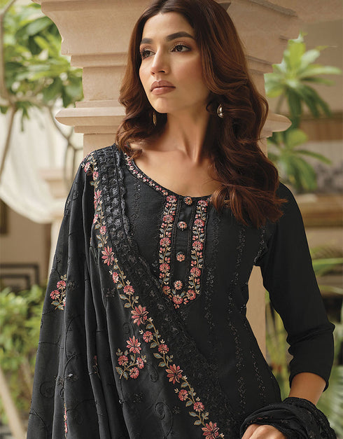 Traditional Party Wear Heavy Salwar Suit Black Chinon Pant Straight Close-up View
