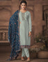 Designer Party Wear Chinon Salwar Suit Blue Chinon Pant Straight Front View