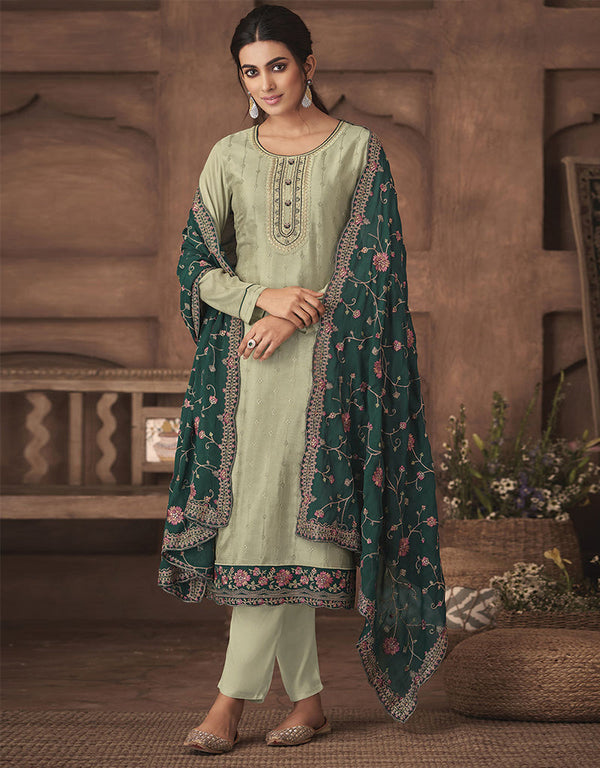 Designer Party Wear Chinon Salwar Suit Pista Chinon Pant Straight Front View