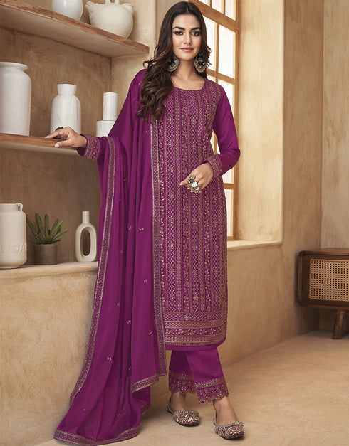 Designer Traditional Wear Black Rangoli Salwar Suit Pink Black Rangoli Pant Straight Front View