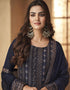 Designer Traditional Wear Black Rangoli Salwar Suit Blue Black Rangoli Pant Straight Close-up View