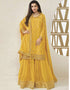 Designer Traditional Wear Viscose Chinon Salwar Suit Yellow Viscose Chinon Palazzo Suit Front View