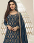Designer Traditional Wear Viscose Chinon Salwar Suit Blue Viscose Chinon Palazzo Suit Close-up View