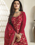 Designer Traditional Wear Viscose Chinon Salwar Suit Red Viscose Chinon Palazzo Suit Close-up View