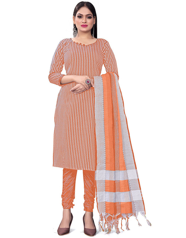 Traditional Party Wear Heavy Salwar Suit Orange Cotton Pant Straight Front View