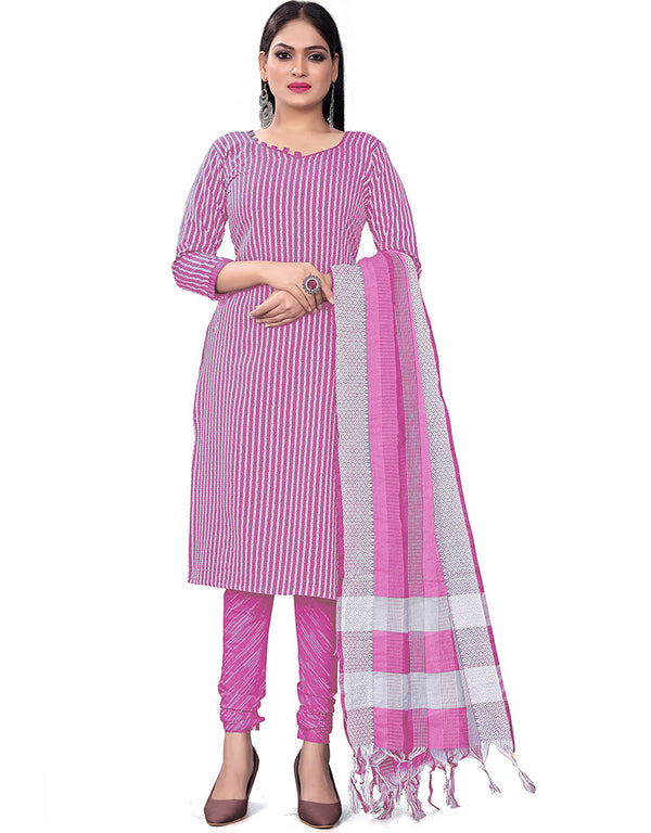 Traditional Party Wear Heavy Salwar Suit Pink Cotton Pant Straight Front View