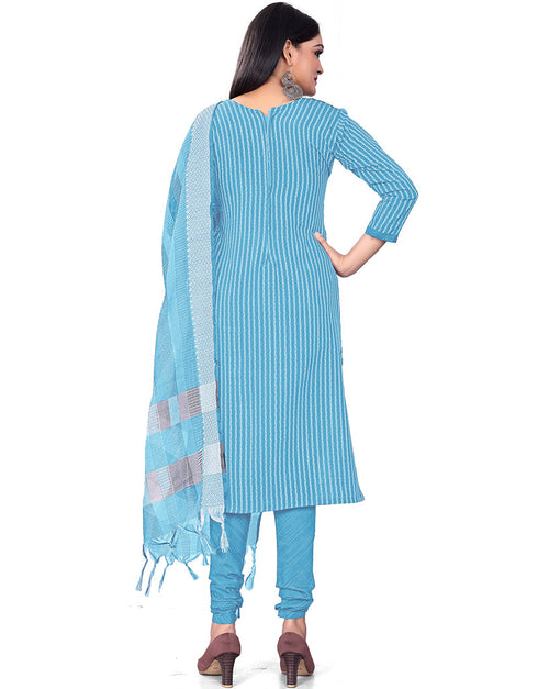 Traditional Party Wear Heavy Salwar Suit Blue Cotton Pant Straight Close-up View