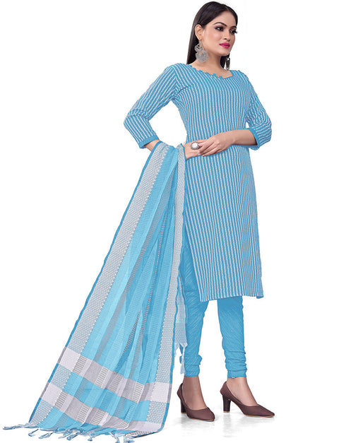 Traditional Party Wear Heavy Salwar Suit Blue Cotton Pant Straight Front View