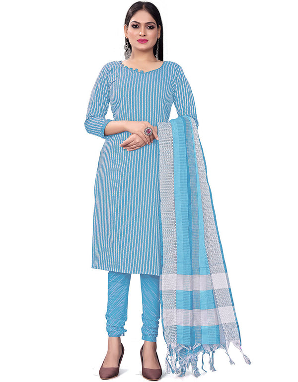 Traditional Party Wear Heavy Salwar Suit Blue Cotton Pant Straight Front View