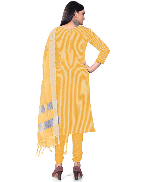 Traditional Party Wear Heavy Salwar Suit Yellow Cotton Pant Straight Close-up View
