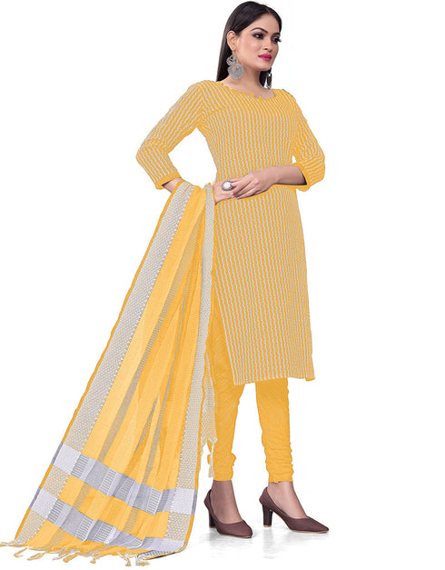 Traditional Party Wear Heavy Salwar Suit Yellow Cotton Pant Straight Back View