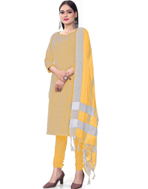 Traditional Party Wear Heavy Salwar Suit Yellow Cotton Pant Straight Front View
